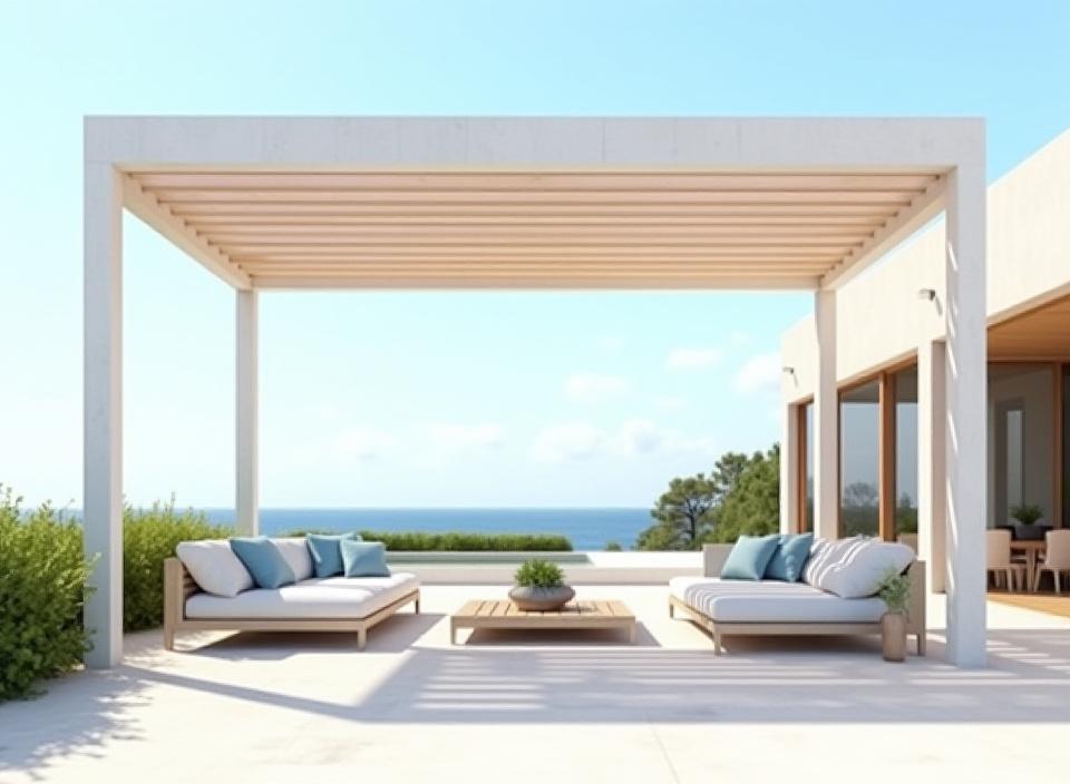 Smart weatherproof coastal pergola structure